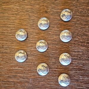 9 Vintage Sterling Button Covers featuring The End of the Trail